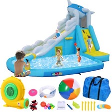 🌊12x8.5ft 12-in-1 Blow Up Waterpark w/Whale Spout Long Slide, Splashing Pool🌊