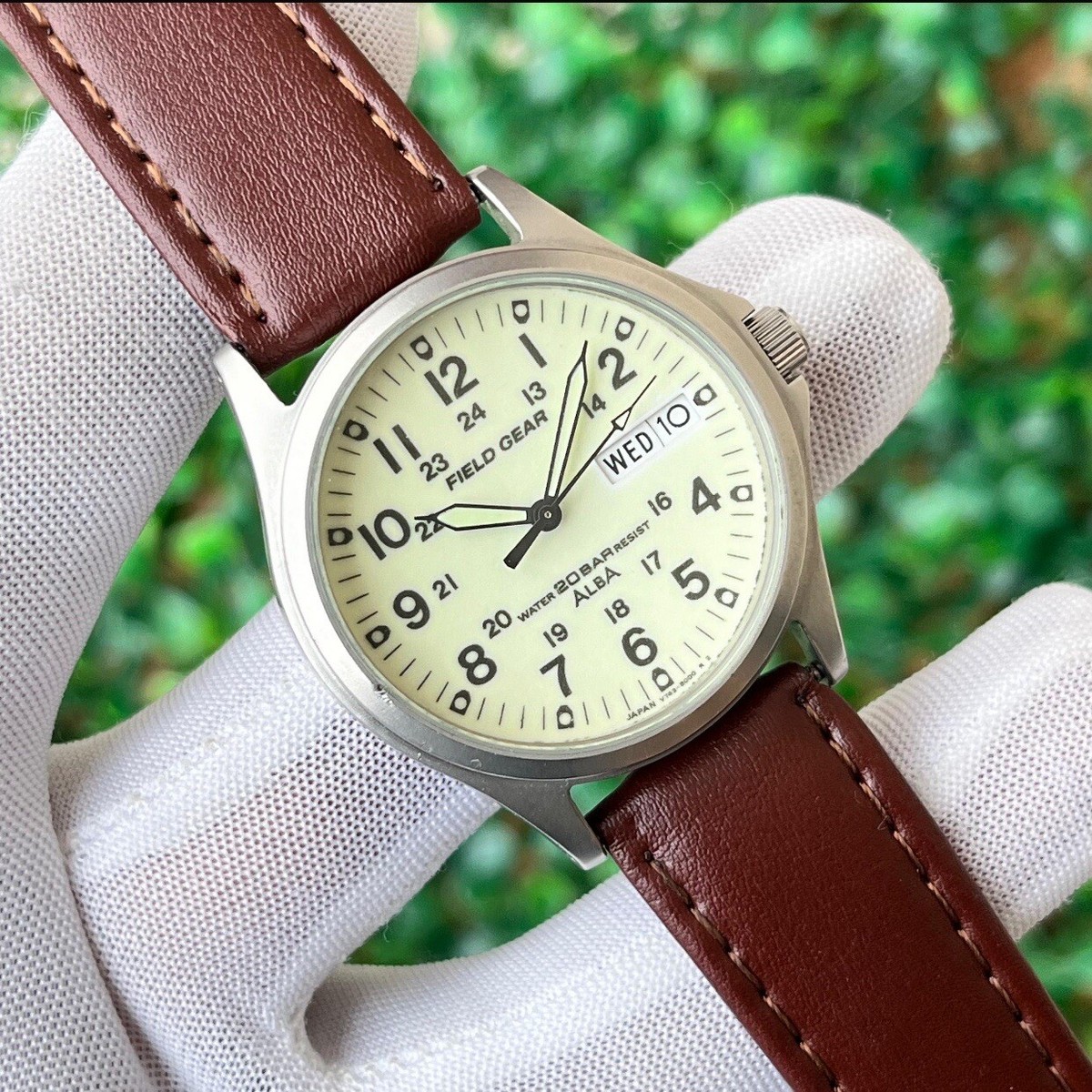 【ALBA】FIELD GEAR V743-8000 ヴィンテージ 白文字盤 Men's vintage Seiko Alba Field Gear 20 Bar Steel Wristwatch