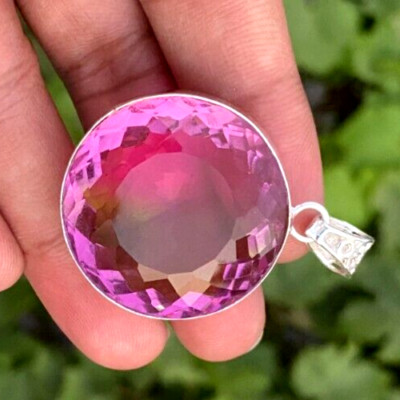 109 Ct Natural Tourmaline Pendant Multi- Color 925 Solid Silver Pendant Gemstone