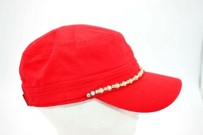 Pit Bull Red Pearl Jeweled Fashion Breton Hat Cap One Size  display picture 2