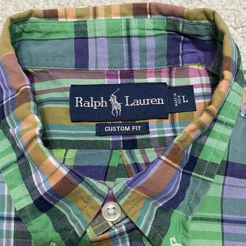 Vintage Polo Ralph Lauren Shirt Mens L Plaid Multicolored Custom Fit Long Sleeve - Picture 6 of 7