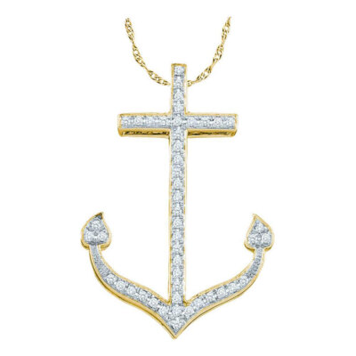 10k Gelbgold Diamant Anker Maritim Meer Marine fein Anhänger 1/6 ct