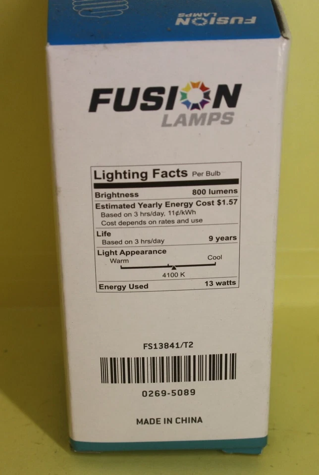 8X FUSION LAMPS Compact Fluorescent Light Bulb T2 SP 13W FS13841/T2 • 0269-5089 - Image 3 of 4