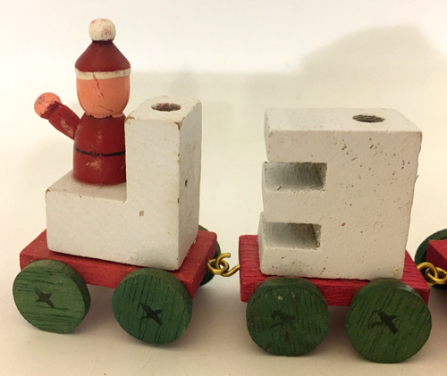 NOEL Christmas 5pc Wooden Train Set Candleholder w/ Candles Vintage 1982 Taiwan - Picture 7 of 14
