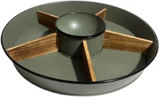 Wood Partitions Matte Green 16 inch Metal Enamel Divided Chip and Dip Tray