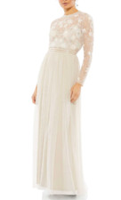 MAC DUGGAL 9132 EMBELLISHED ILLUSIONS HIGH NECK LONG SLEEVE VANILLA GOWN 8