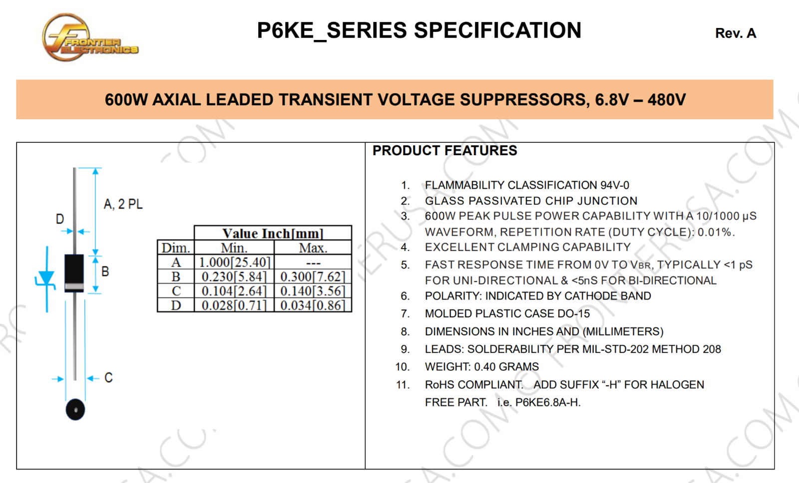 95Pcs x P6KE15A TVS Diode 600W 15V Transient Voltage Suppressor DO15
