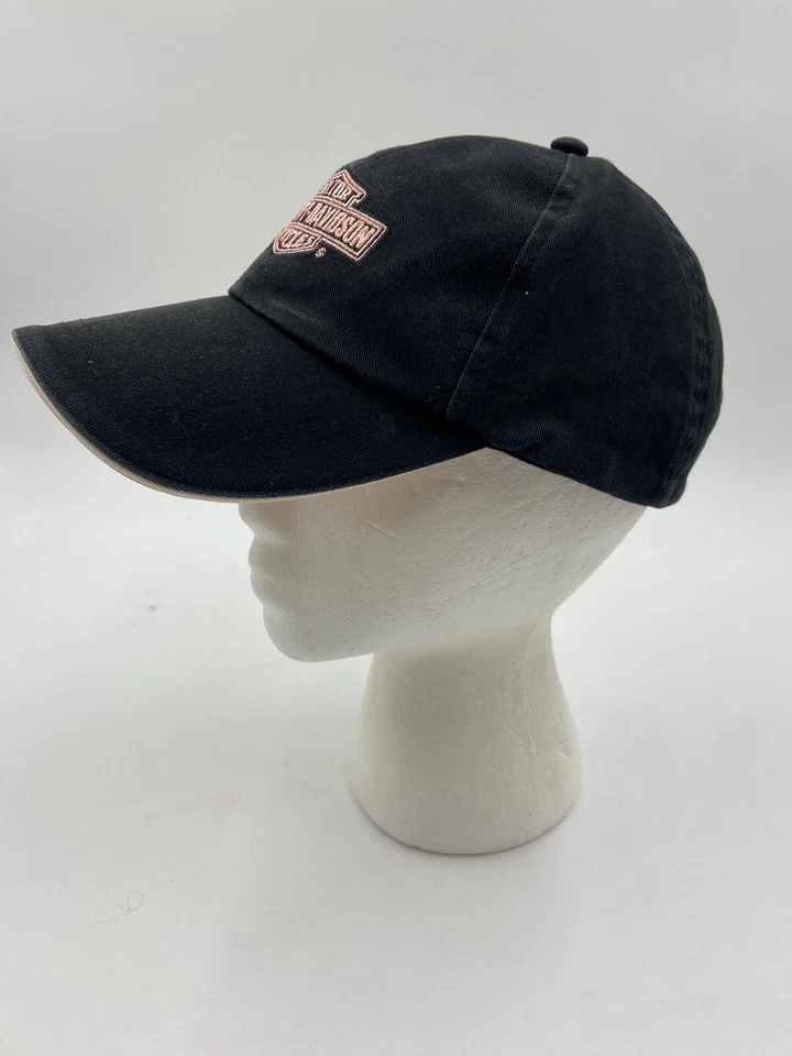 Sombrero Harley Davidson para mujer negro rosa bordado logotipo correa trasera *Leer Foto 3 de 4