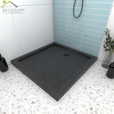 flache Duschwanne Duschtasse 80x80 90x90 3x5,5 schwarz black Stein Effekt Siphon