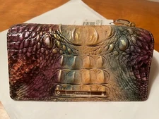 REPTILIAN OMBRE Brahmin ADY Green Yellow WALLET CLUTCH w/ Bronze Purple CROC Nwt