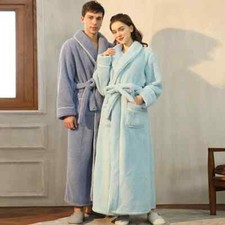 2024 Men's Winter Bathrobe Long sleeved Warm Flip Collar Fluffy Bathrobe