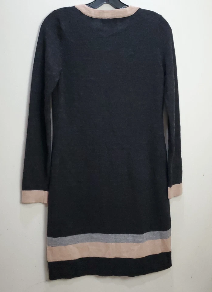 Cynthia Rowley 美利奴羊毛毛衣连衣裙 S 码灰色棕褐色卡其色长袖 S — 第 2/4 张图片