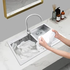 Drop-In Stainless Steel Double Bowl Kitchen, Bar and Laundry Utility Sink