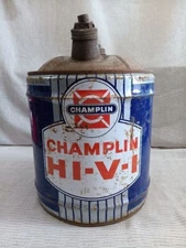 Champlin 5 Gallon Oil Can HI-V-1 SAE 10W Motor Oil Wood Bail Handle USA