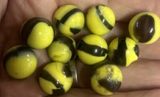 Lot Of 10 Black and Yellow Bumble Bee Marbles, See Pics  HA