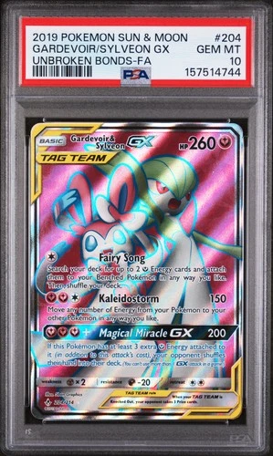 2019 POKEMON UNBROKEN BONDS GARDEVOIR & SYLVEON GX #204/214 FULL ART PSA 10