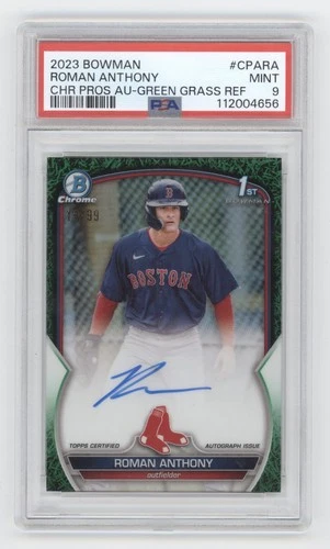 ROMAN ANTHONY 2023 BOWMAN CHROME 1ST AUTO GREEN GRASS /99 PSA 9 RED SOX Q1887