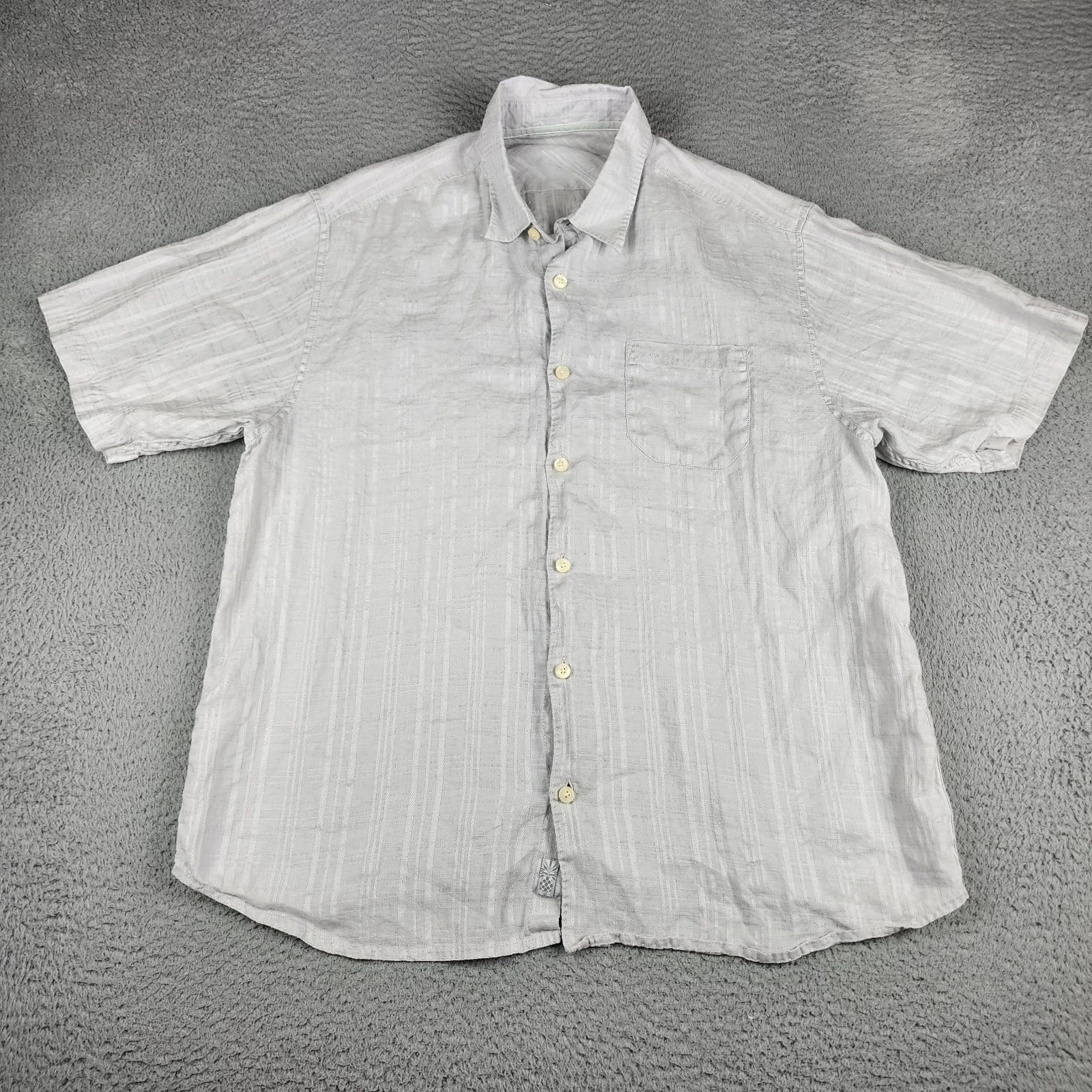Tommy Bahama Shirt Mens Extra Large Gray Plaid Linen Short Sleeve Button Up