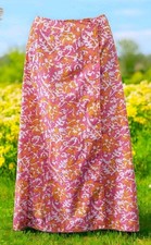 1960s 70s True Vintage Groovy Pink Floral Cotton Wrap Around Maxi Skirt XS W 27"