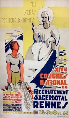 Original altes Plakat - Priesterrekrutierung von Rennes - Earin - 1938