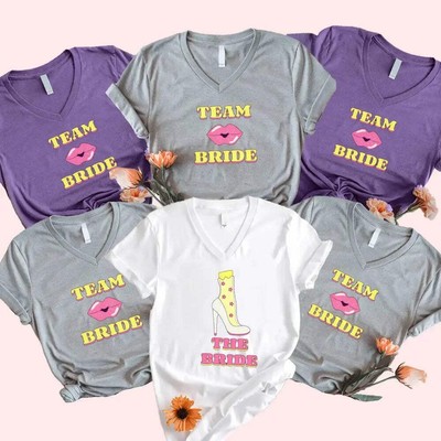   Team Bride & The Bride   Bachelorette Party Matching V-Neck T-Shirts