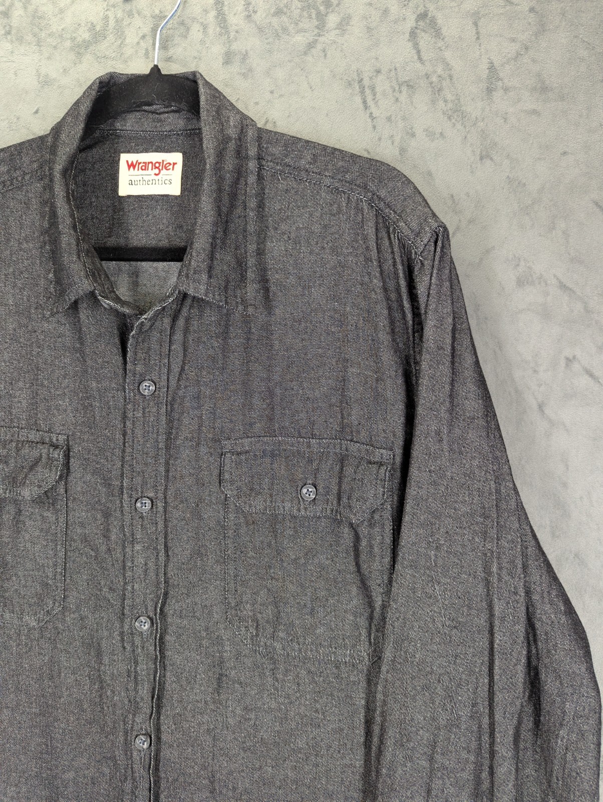 Wrangler Chambray Shirt Mens Large Relaxed USA Fit Charcoal Cotton Long Sleeve image 4