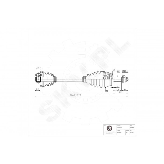 Arbre de transmission avant gauche pour Lancia Delta 3 et Fiat Bravo 1.4