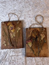 Handmade Dried Pressed Flower Wall Hanging Wood Plaques Rustic Botanical Set