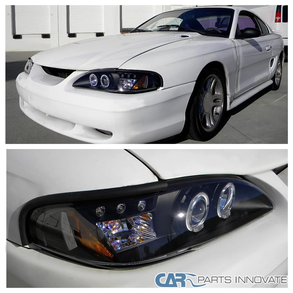 Black Fits 94-98 Ford Mustang Cobra GT LED Halo Projector Headlights Left+Right — 第 4/4 张图片