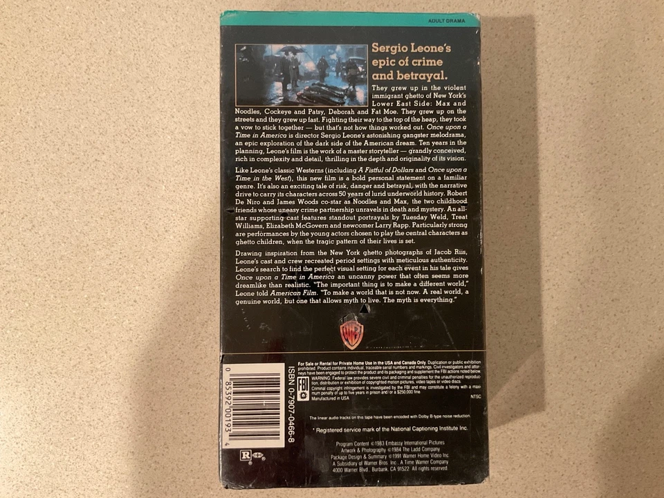 Once Upon a Time in America (VHS, 1991, 2 Tape Set) Robert De Niro - Sealed - Image 2 of 4