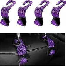 4PCS Bling Car Seat Headrest Hooks, Auto Back Seat Hanging Storage Purple