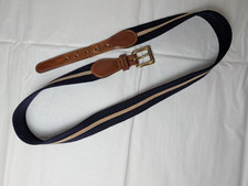Vintage Dooney  Bourke Woven Wool Surcingle Leather Belt 36 Blue Stripe Brass