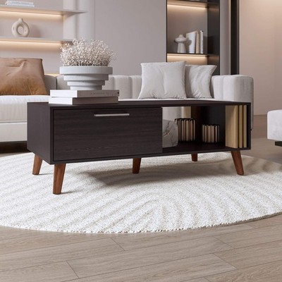 TUHOME Vance 47'' Wide Modern Coffee Table with One Pull-Down Cabinet Door, Open