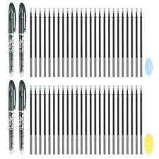 4Pcs Erasable Gel Pens with 50 Refills & 2 Erasers, 0.5mm Black Ink