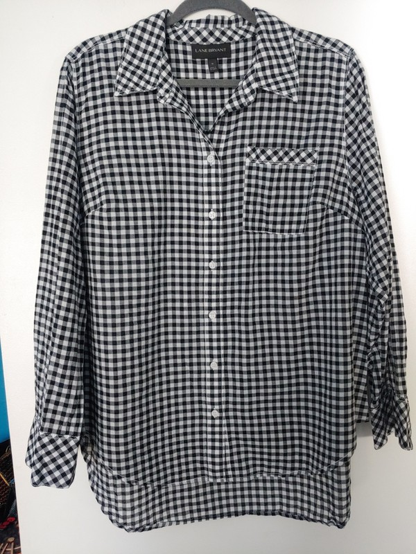 Lane Bryant Black White Checked Shirt Blouse Size 16