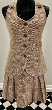 Vintage 1970s College Town Brown Tweed Wool Vest  Skirt Set