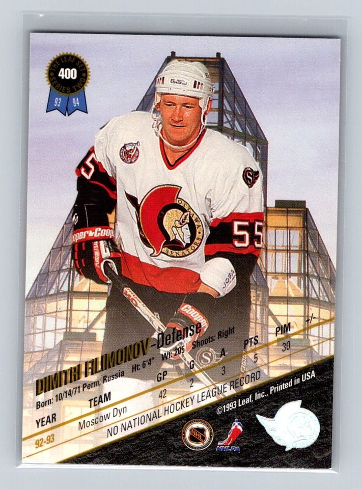1993-94 Leaf #400 Dmitri Filimonov Ottawa Senators | eBay