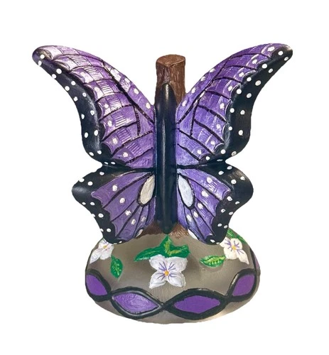 Fenton Art Glass Figurine - Butterfly on Branch - Hand Painted Purple Monarch