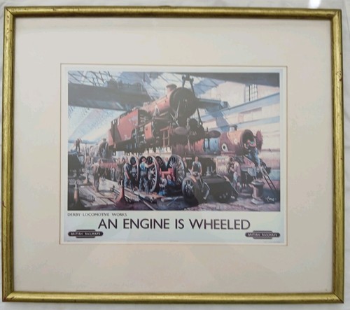 Derby Locomotive Works. Terence Cuneo. Framed, Glazed & Mounted. 39 x 33 cm. VG+