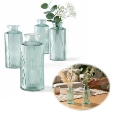 4 Retro Glas-Vase 14cm Grün Set Deko Tisch-Vase Blumenvase Mini Väschen Flaschen