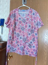 Ladies Light Weight Scrub Top With Drawstring Back Floral Pattern For Warm Areas