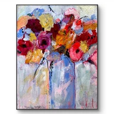 Mary Myers Original Abstract Expressionism Flowers on 8x10 Wood Signed Art