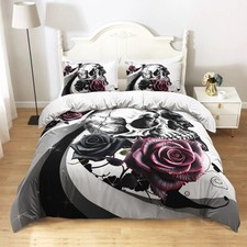 Sugar Skull Duvet Cover Set King Size,Black and White Skull Gothic Comforter ...