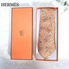 Excellent Condition HERMES  tie all over pattern silk orange with box