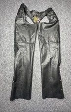 UNIK Leather Chaps Pants Mens XL Black Genuine Biker Motorcycle Snap Zip Riding
