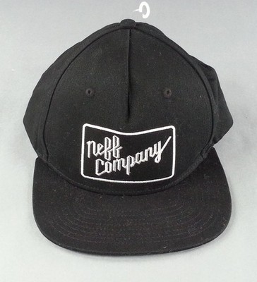 NWOT Neff Company Black Flat Bill Snapback Hat Cap 100% Cotton Adjustable