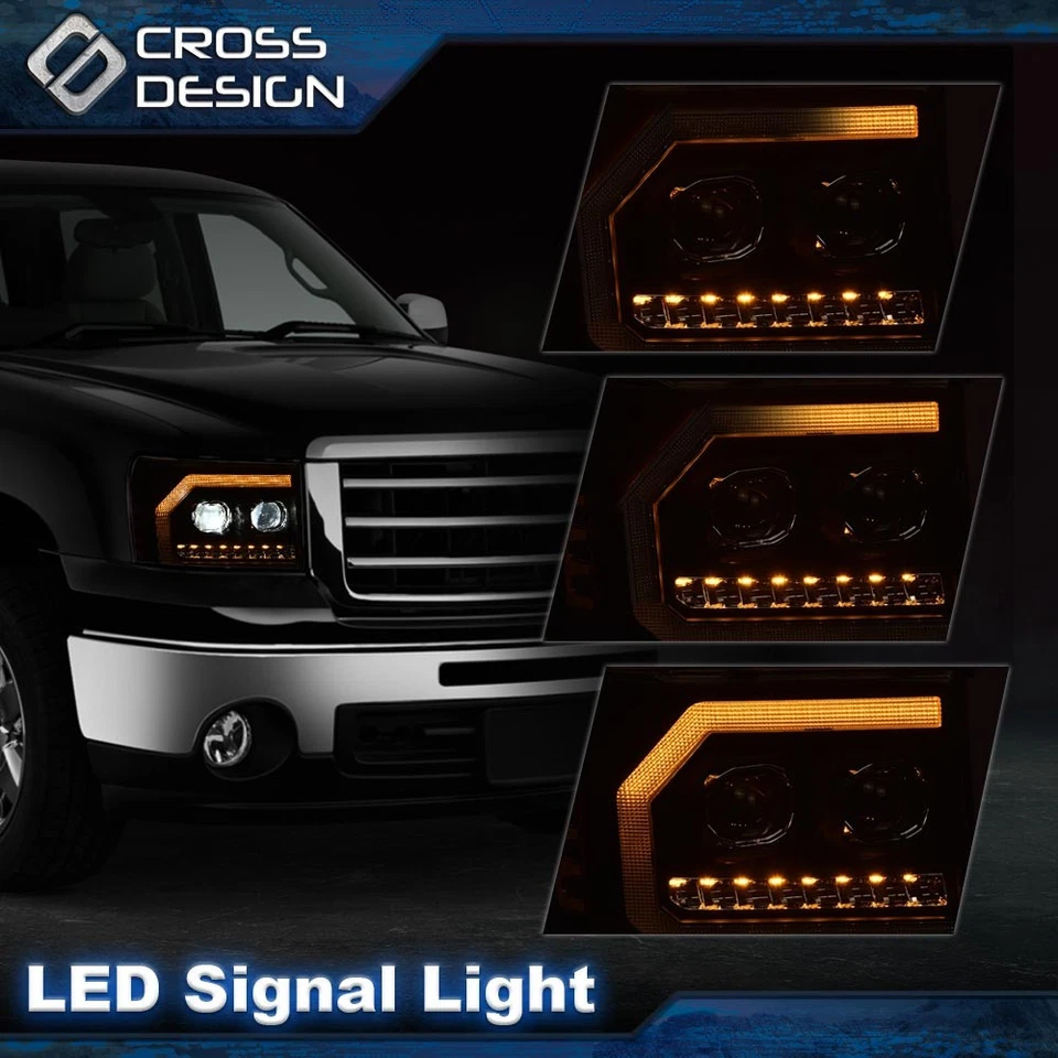 LED DRL Tube Projector Headlights Fit For 07-13 GMC Sierra 1500 2500HD 3500HD - Image 4 of 4