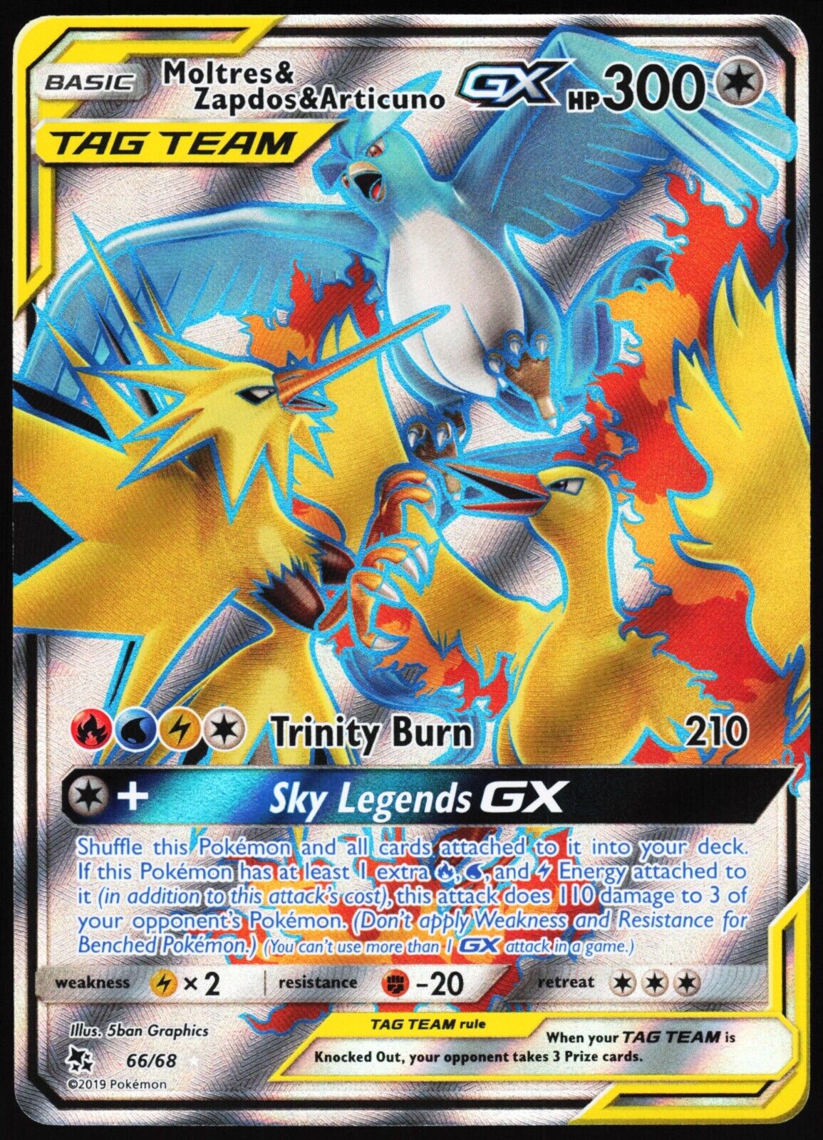 Moltres Zapdos Articuno GX Tag Team Full Art 66/68 Hidden Fates Pokemon - NM