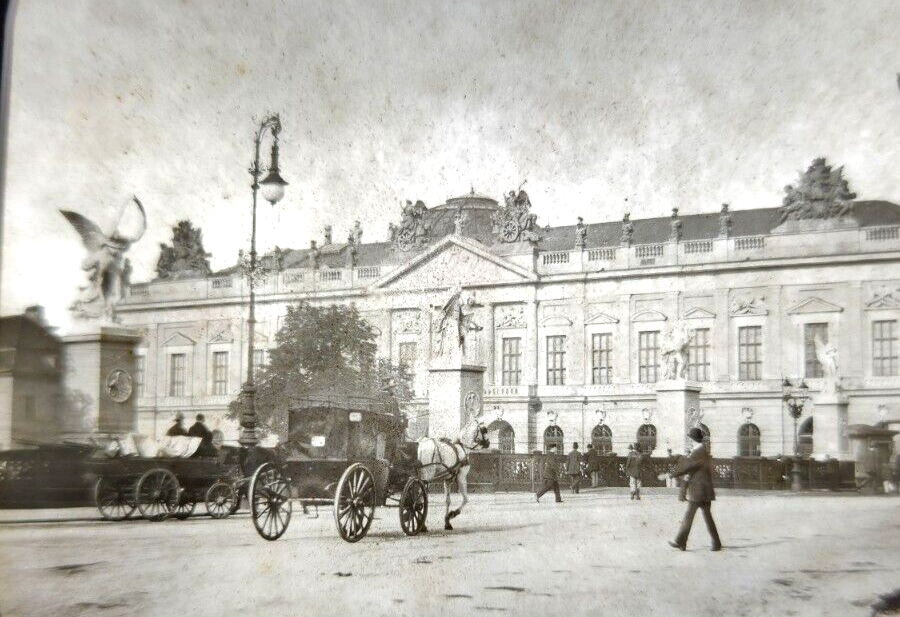 Antique Magic Lantern Slide of German Artillery Building Horse-Drawn Carriages