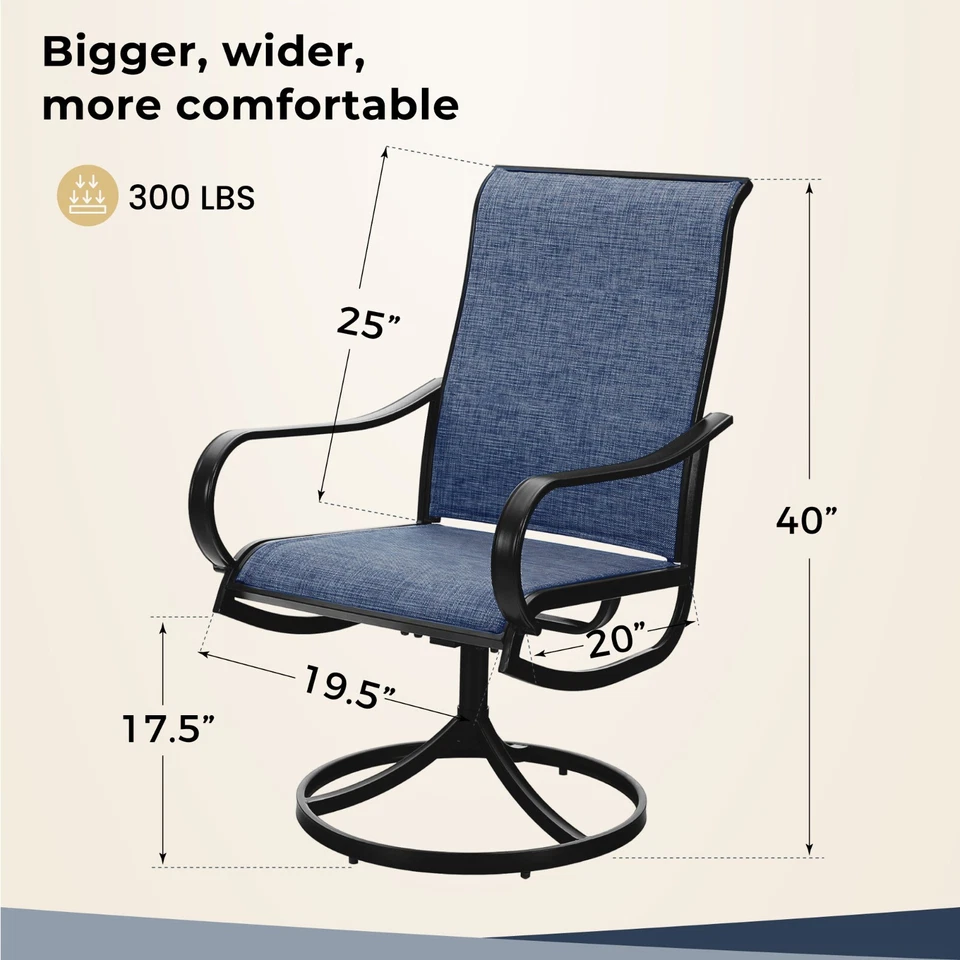 Conjunto de 2 cadeiras giratórias externas resistentes para área externa poltronas traseiras altas - Imagem 2 de 4